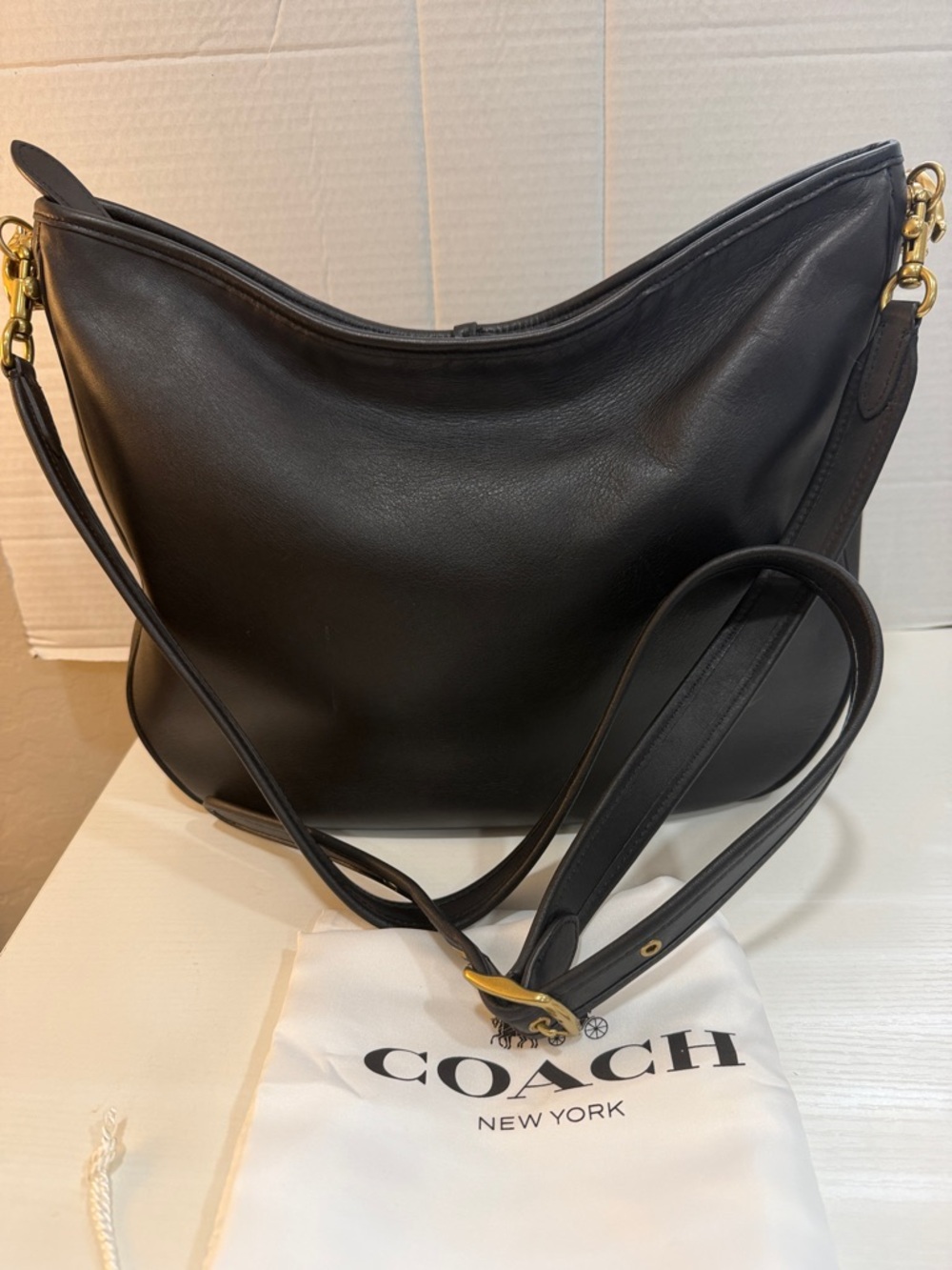 Coach Soft Tabby Hobo Black Leather Shoulder Bag w gold accents